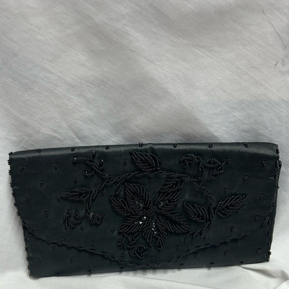 unbranded Handbags - Nice Vintage Art Deco Clutch Black Beaded Sequin Satin Made In Hong Kong